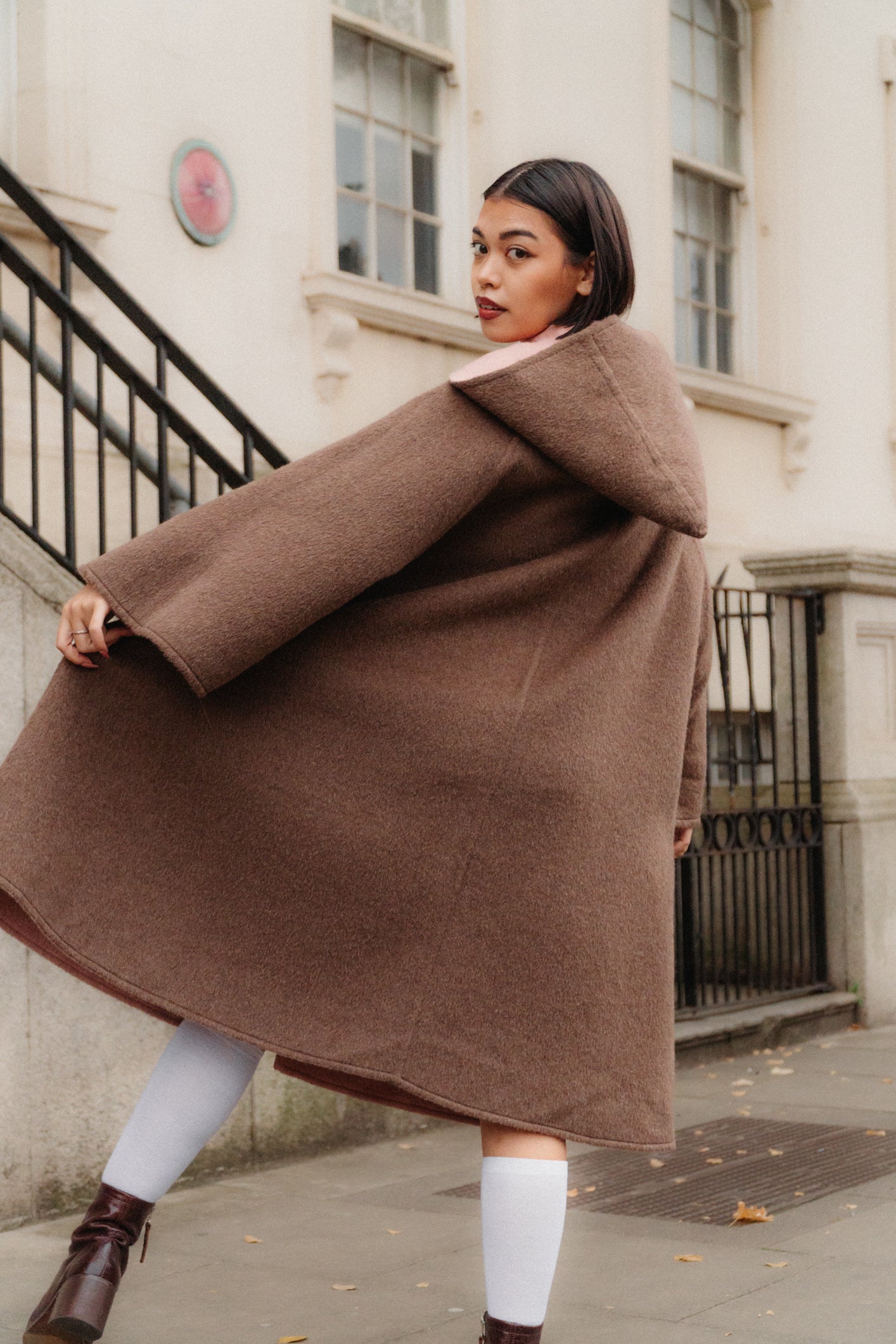 Light Pink and Muted Brown Reversible Poncho One Size