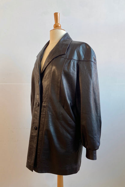 Chocolate Brown Leather Coat Size L UK 12/14