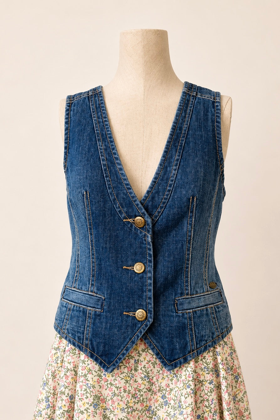 Mid-wash Denim Waiscoat