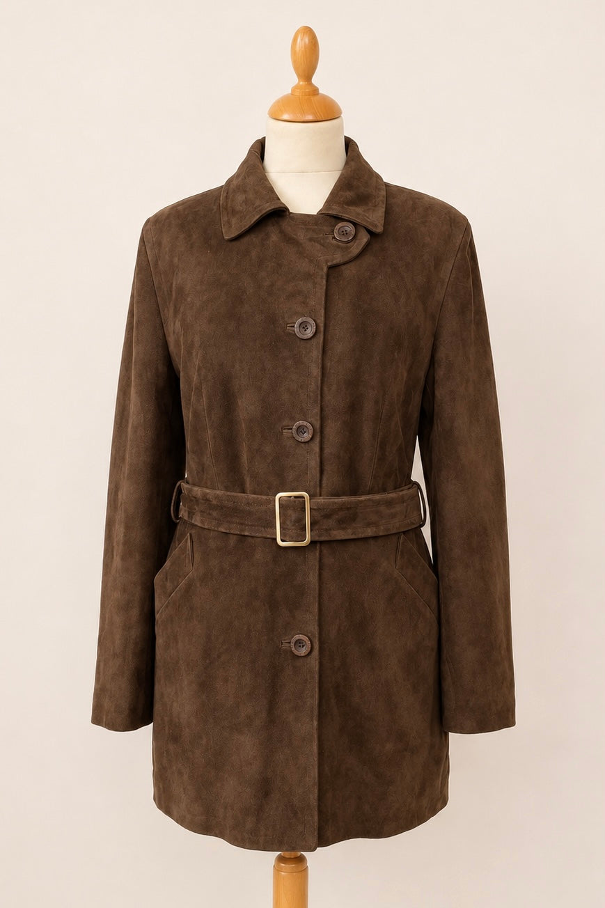Chocolate Brown Suede Longline Leather Coat