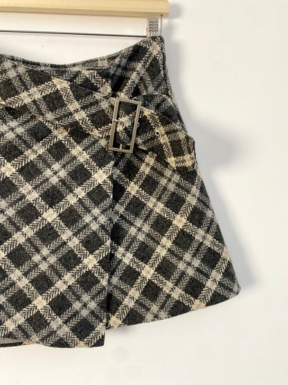 Plaid wool grey mini skirt size XS/S UK 6/8