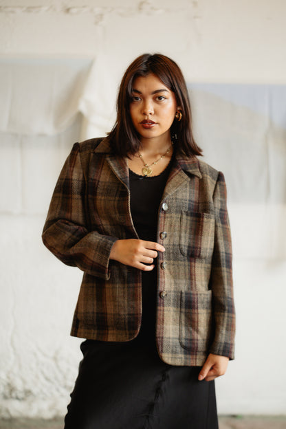 Weekend by Max Mara Wool Blazer Coat - Olive Green Herringbone & Tweed, Italian Designer, Size M/UK 10