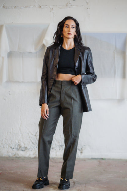Vintage Black Leather Blazer - Real Leather, Straight Fit, UK 8/10 S/M