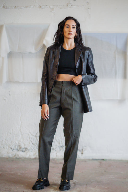 Vintage Black Leather Blazer - Real Leather, Straight Fit, UK 8/10 S/M