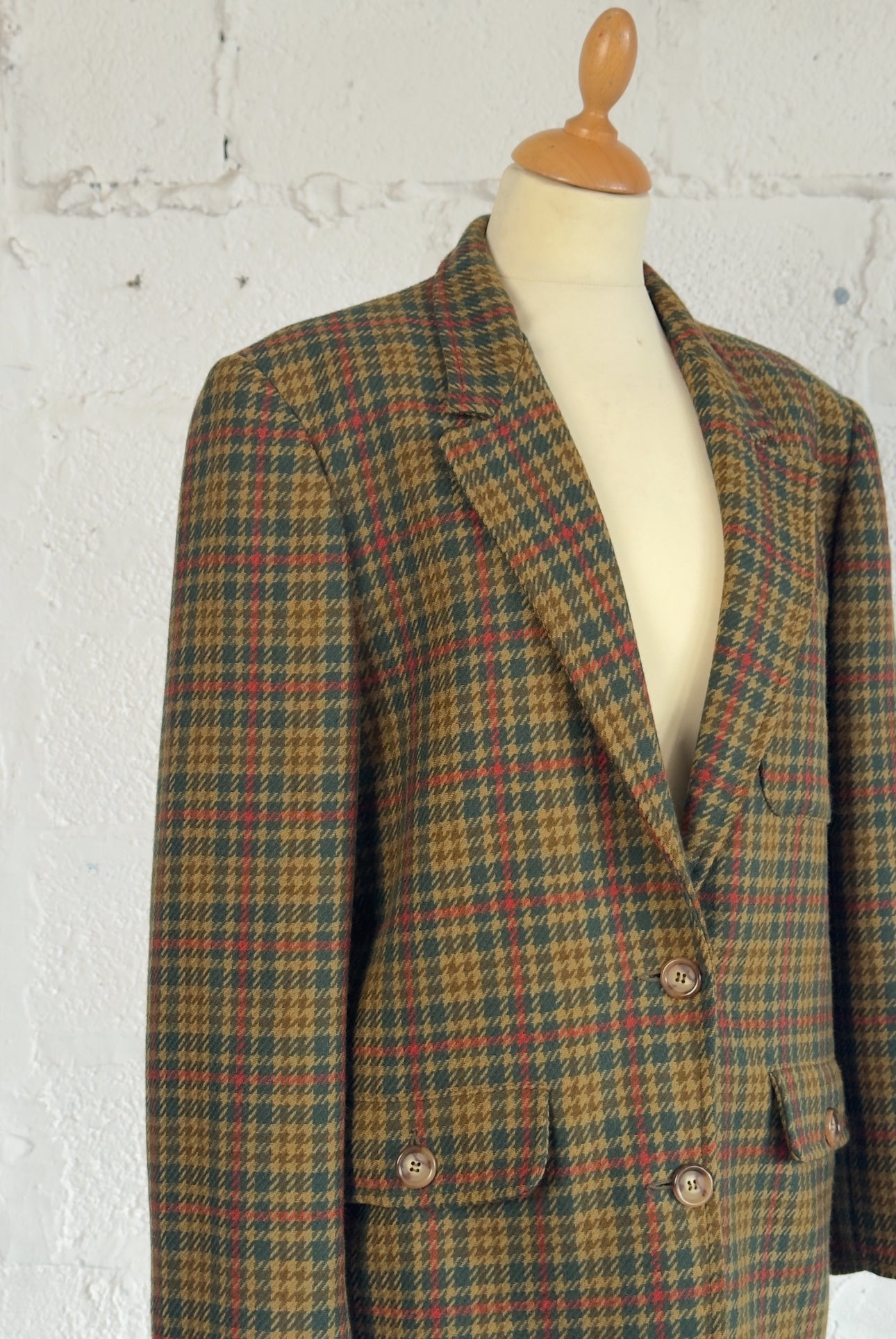 Houndstooth Check Green Wool Blazer Size M/L Women, Medium Men’s