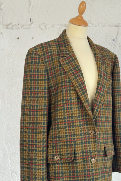 Houndstooth Check Green Wool Blazer Size M/L Women, Medium Men’s
