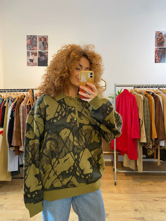 Pattern green wool jumper size XL