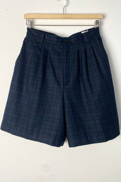 Wool Green-Navy Plaid Shorts SIZE S/M UK 8/10
