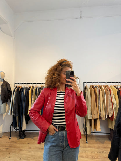 RED LEATHER BLAZER SIZE M UK 10