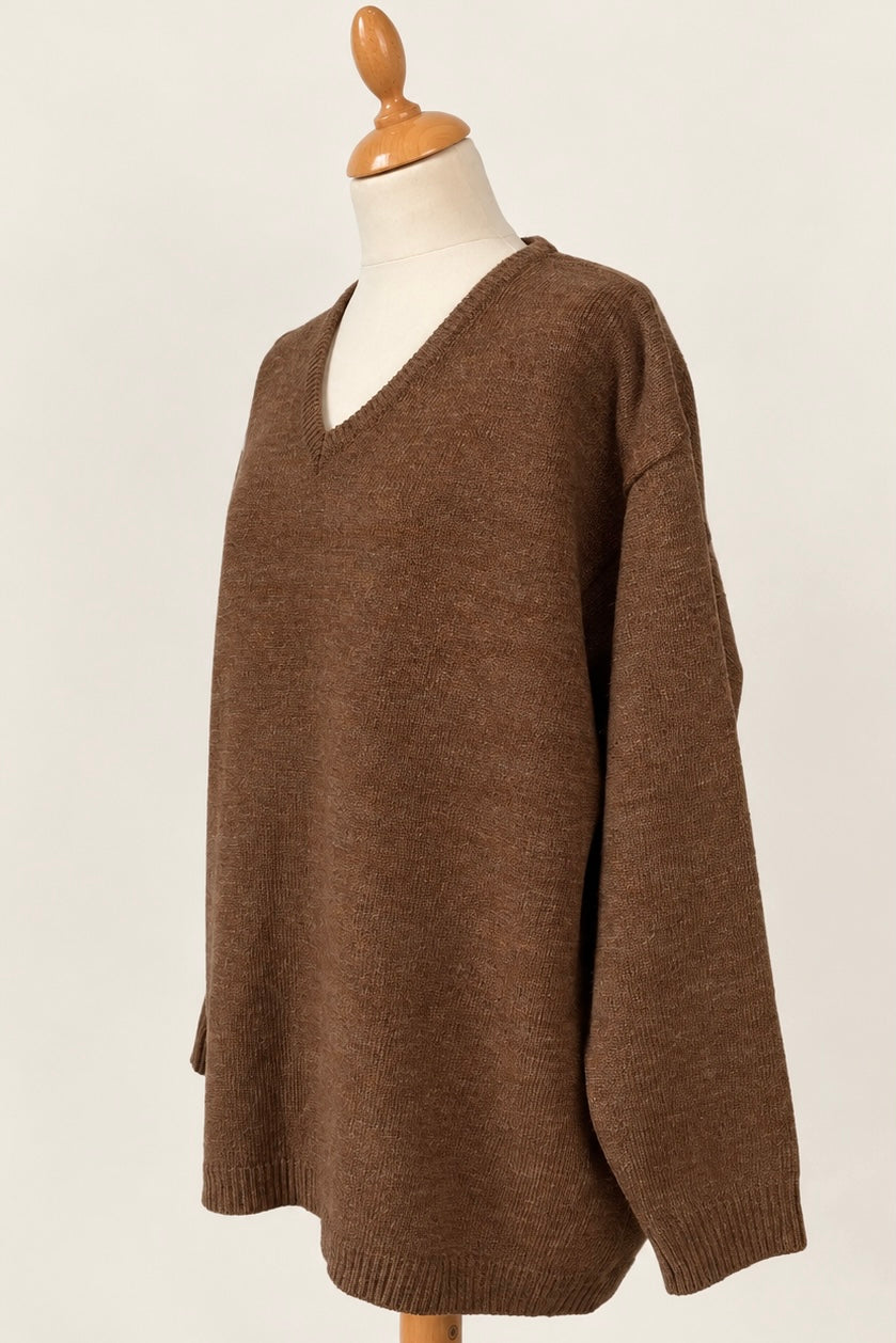 Wool Blended Brown V Neck Jumper