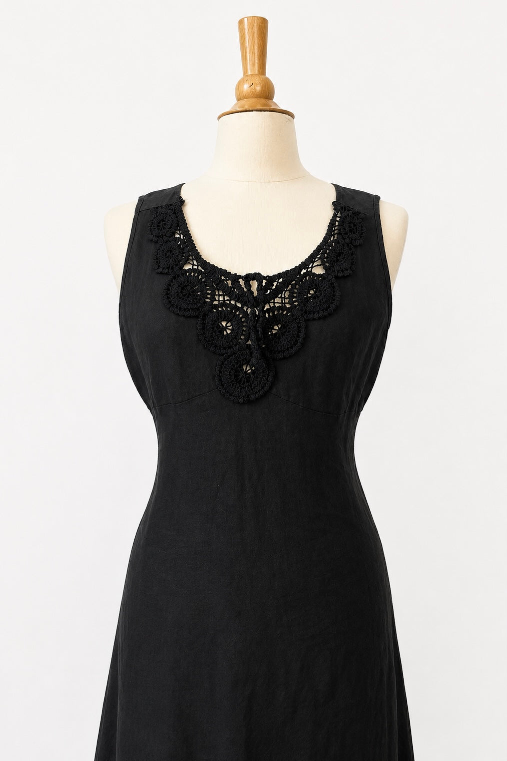 Black Cotton Dress with Crochet Details