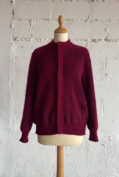 Burgundy Alpaca Blend Knit Cardigan Unisex Size S/M