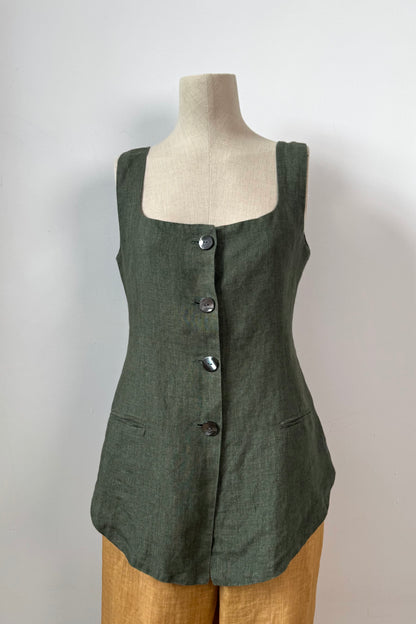 KHAKI LINEN VEST SIZE S UK 8
