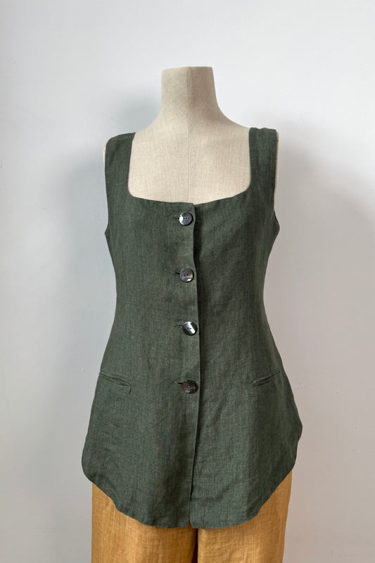 KHAKI LINEN VEST SIZE S UK 8