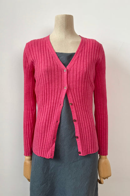 MERINO WOOL RIBBED CARDIGAN SIZE S/M UK 8/10