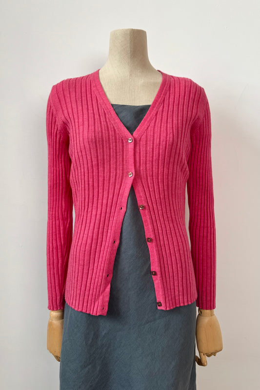 MERINO WOOL RIBBED CARDIGAN SIZE S/M UK 8/10