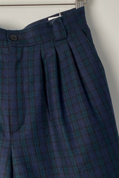 Wool Green-Navy Plaid Shorts SIZE S/M UK 8/10