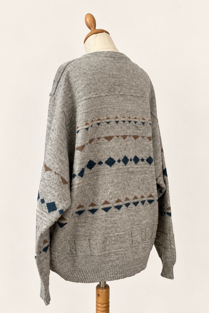 Vintage V-Neck Pattern Jumper Size L UK 12/14