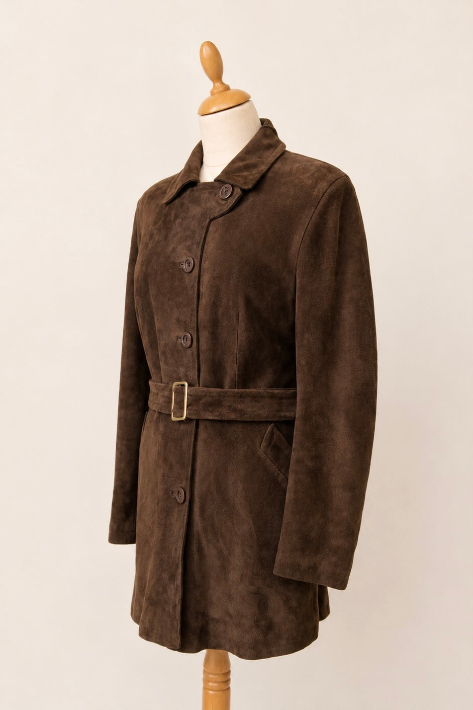 Chocolate Brown Suede Longline Leather Coat