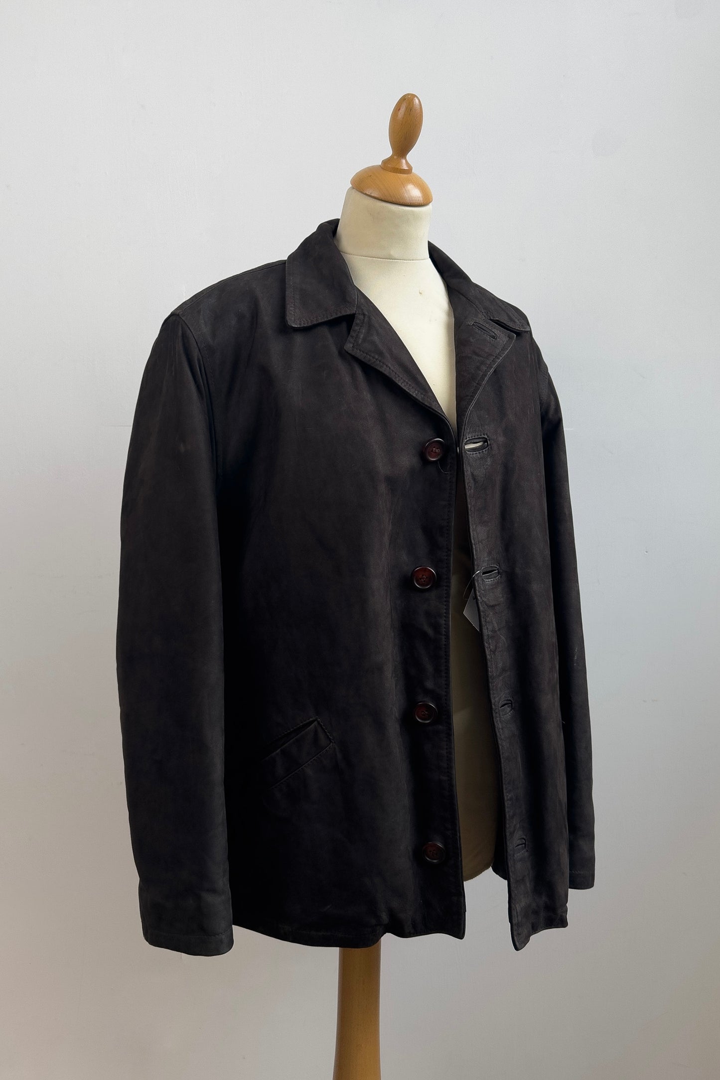 Leather Blazer Coat Chocolate Brown Size L/XL