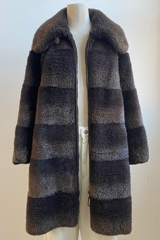 Chocolate Brown Fur & Shearling Coat Size S UK 6/8