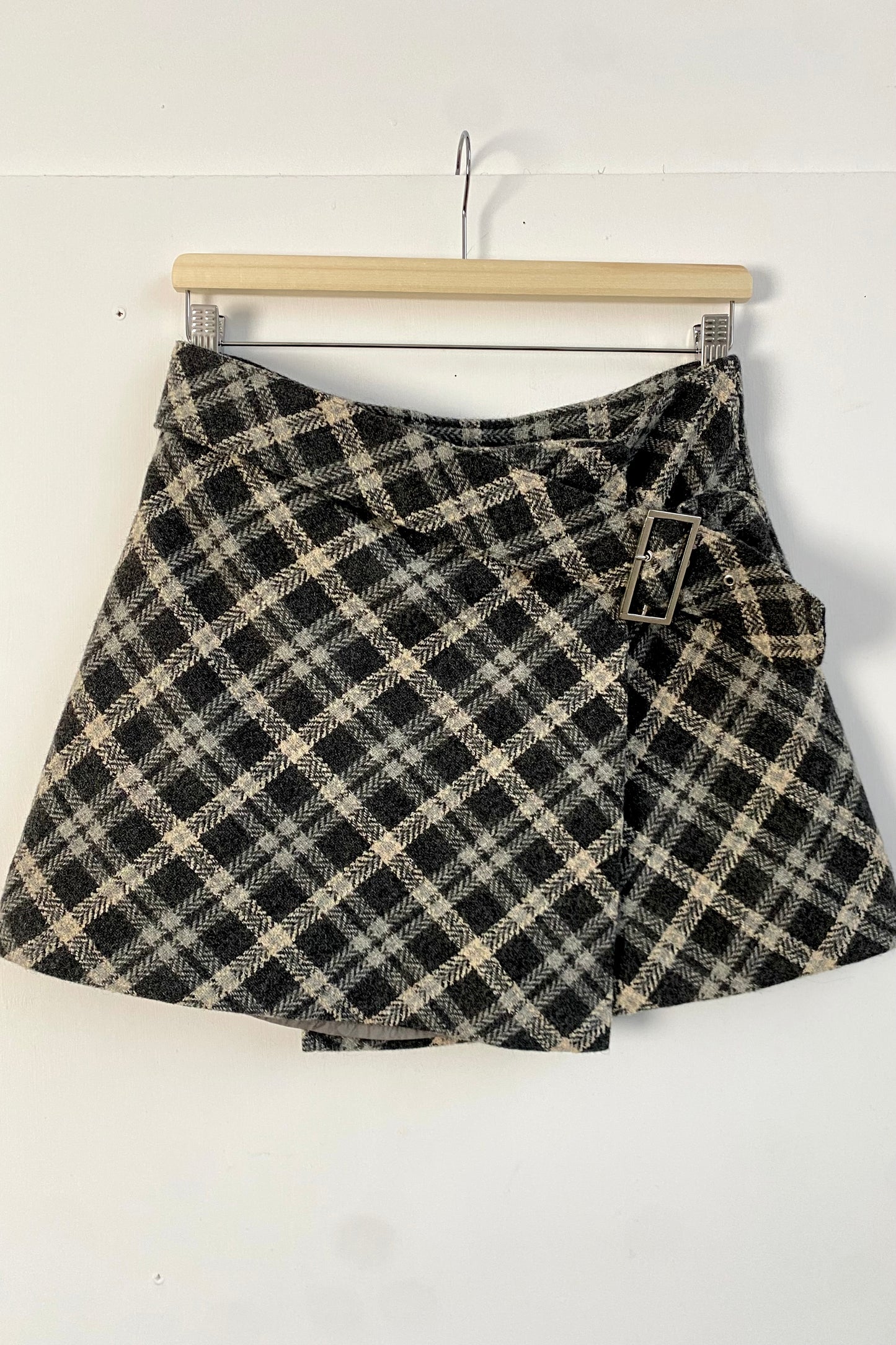 Plaid wool grey mini skirt size XS/S UK 6/8