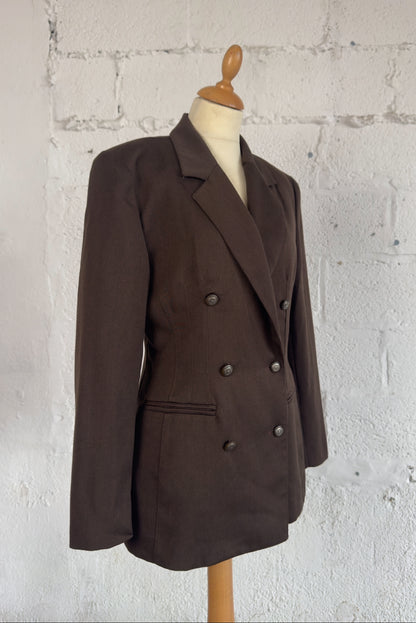 Double Breasted Brown Fitted Blazer Women's Size M UK 10