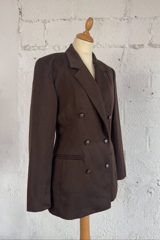 Double Breasted Brown Fitted Blazer Women's Size M UK 10