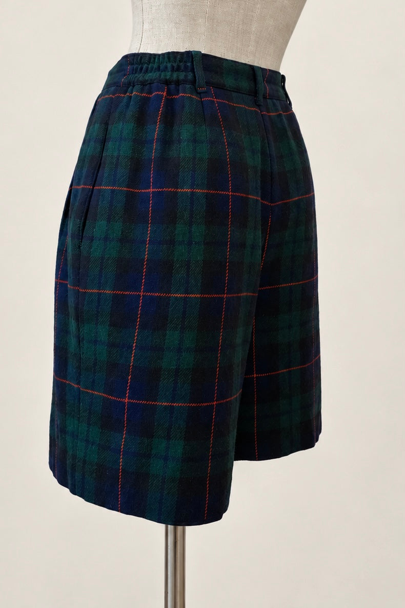 Tartan Plaid Paperbag Shorts with Contrast Stitch UK 6/8