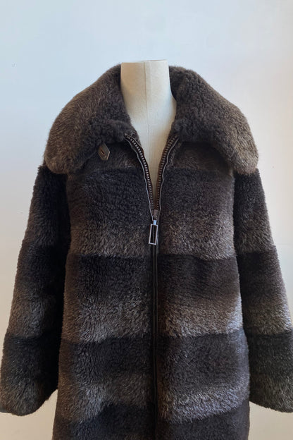 Chocolate Brown Fur & Shearling Coat Size S UK 6/8