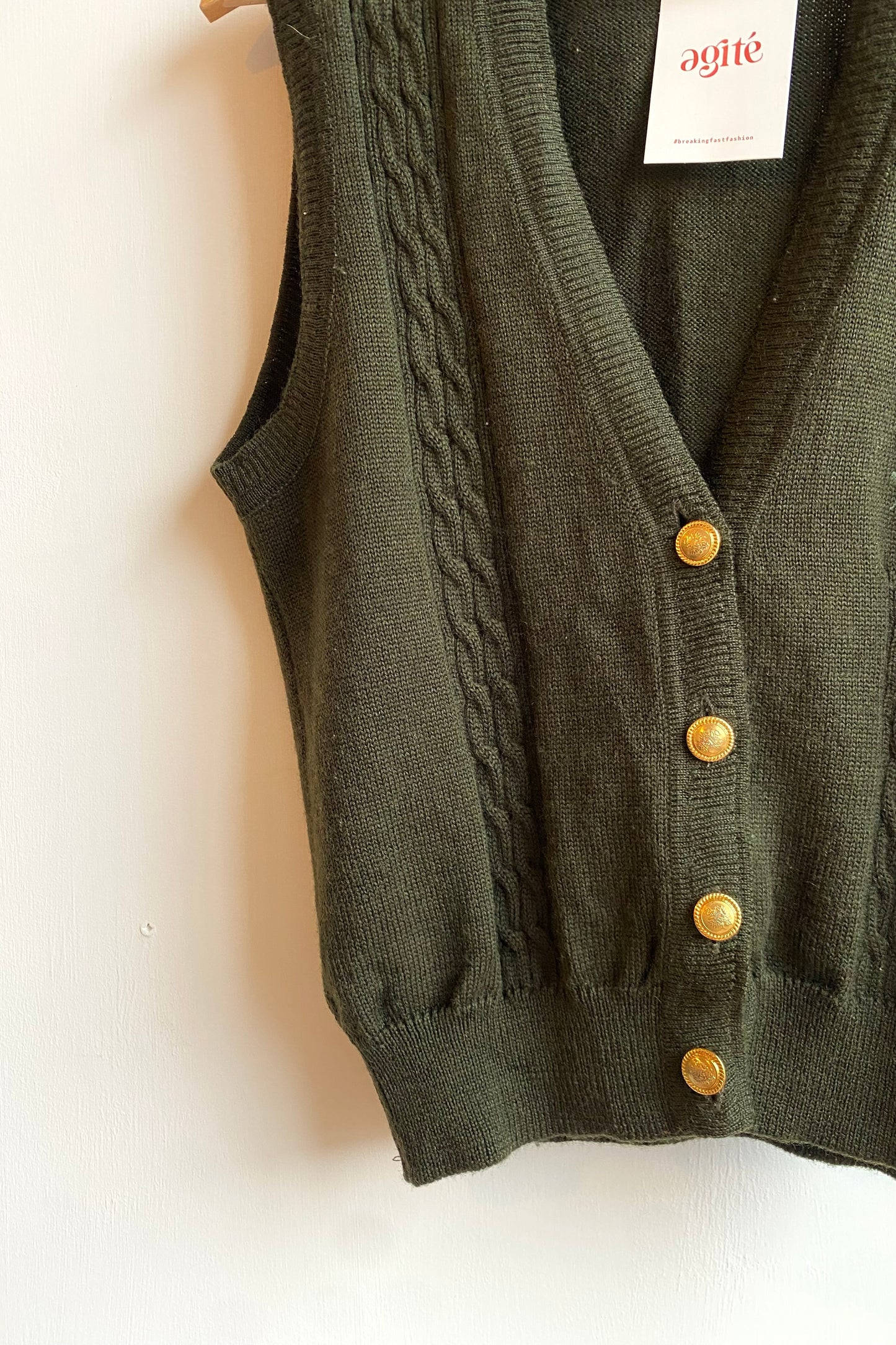 Olive Green Pure Wool Sweater Vest Size S/M