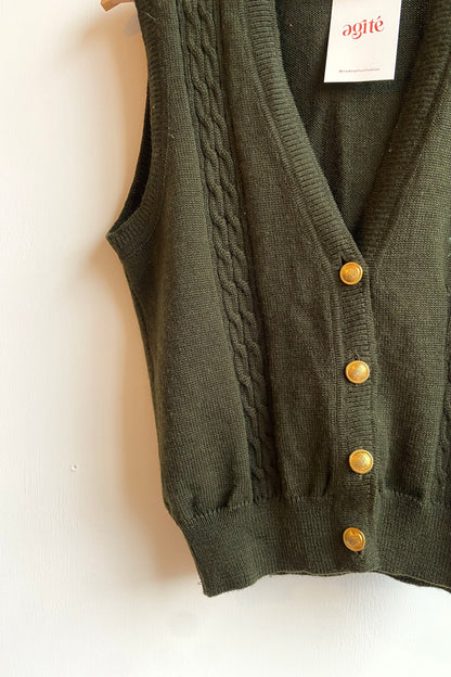Olive Green Pure Wool Sweater Vest Size S/M