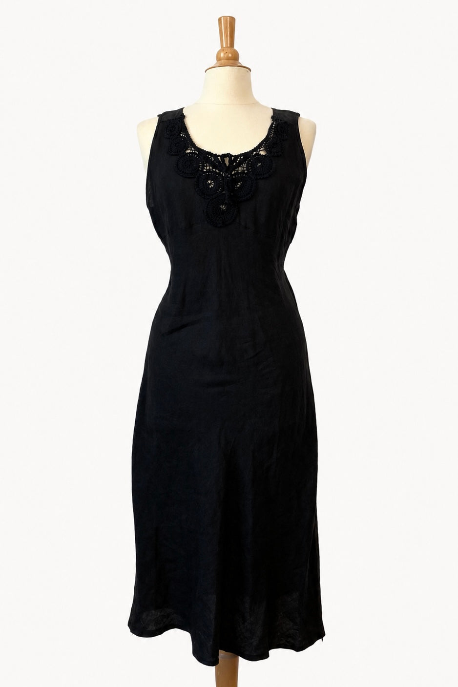 Black Cotton Dress with Crochet Details