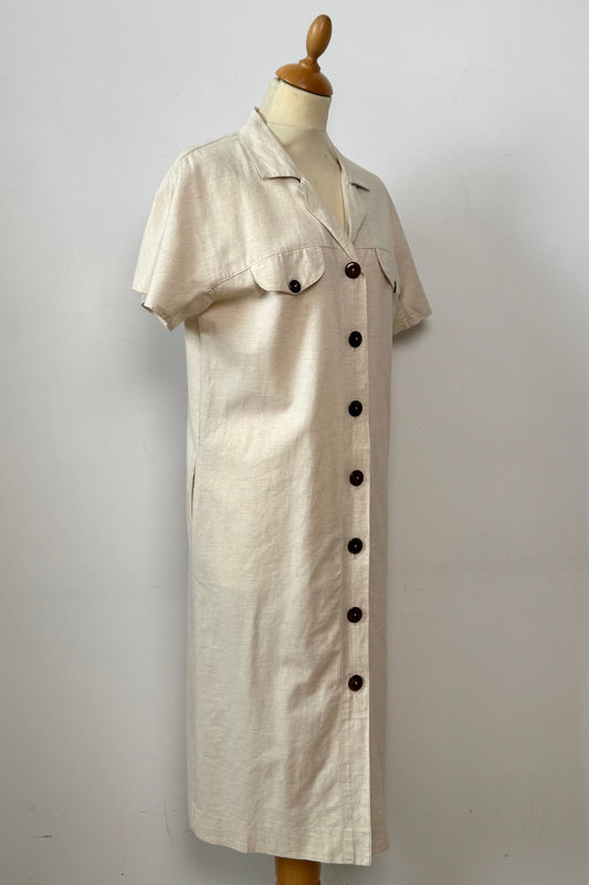 BUTTONED LINEN DRESS SIZE M/L UK 10/12