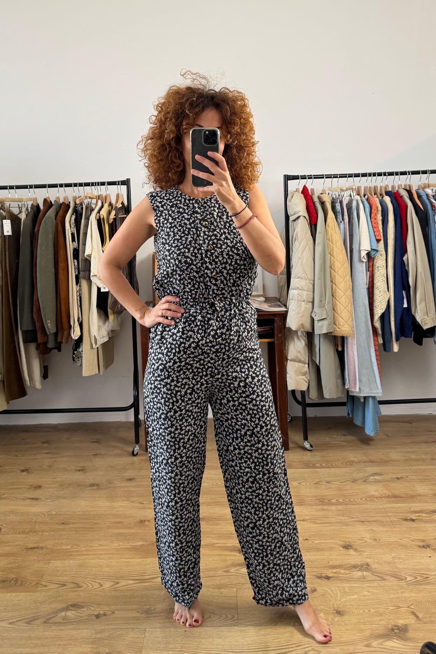 NAVY FLOWERS JUMPSUIT SIZE S UK 6/8