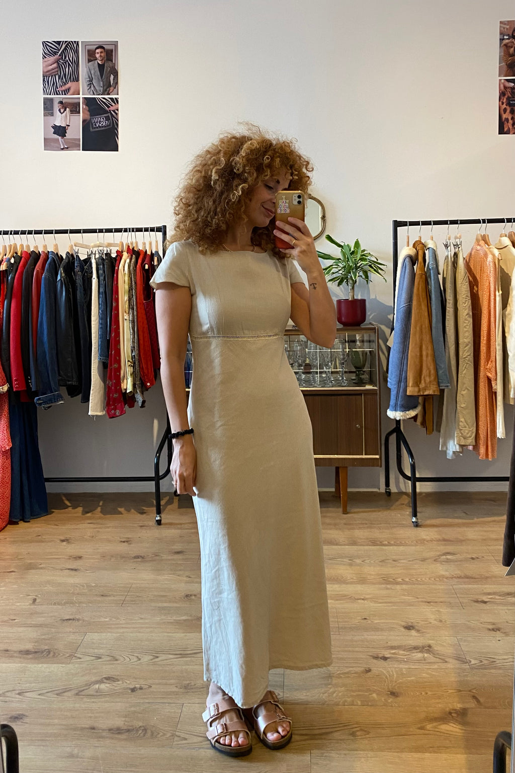 Beige Linen Blend Maxi Dress