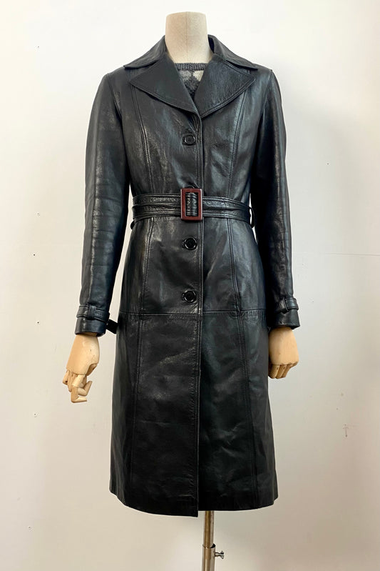Italian Leather Trench Coat Size S UK 8