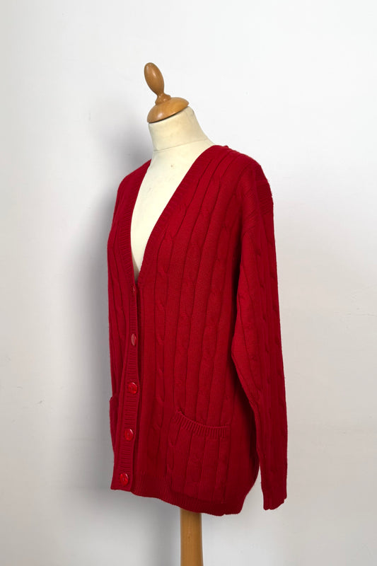 Vibrant Red Cable Knit Cardigan Size S/M UK 8/10