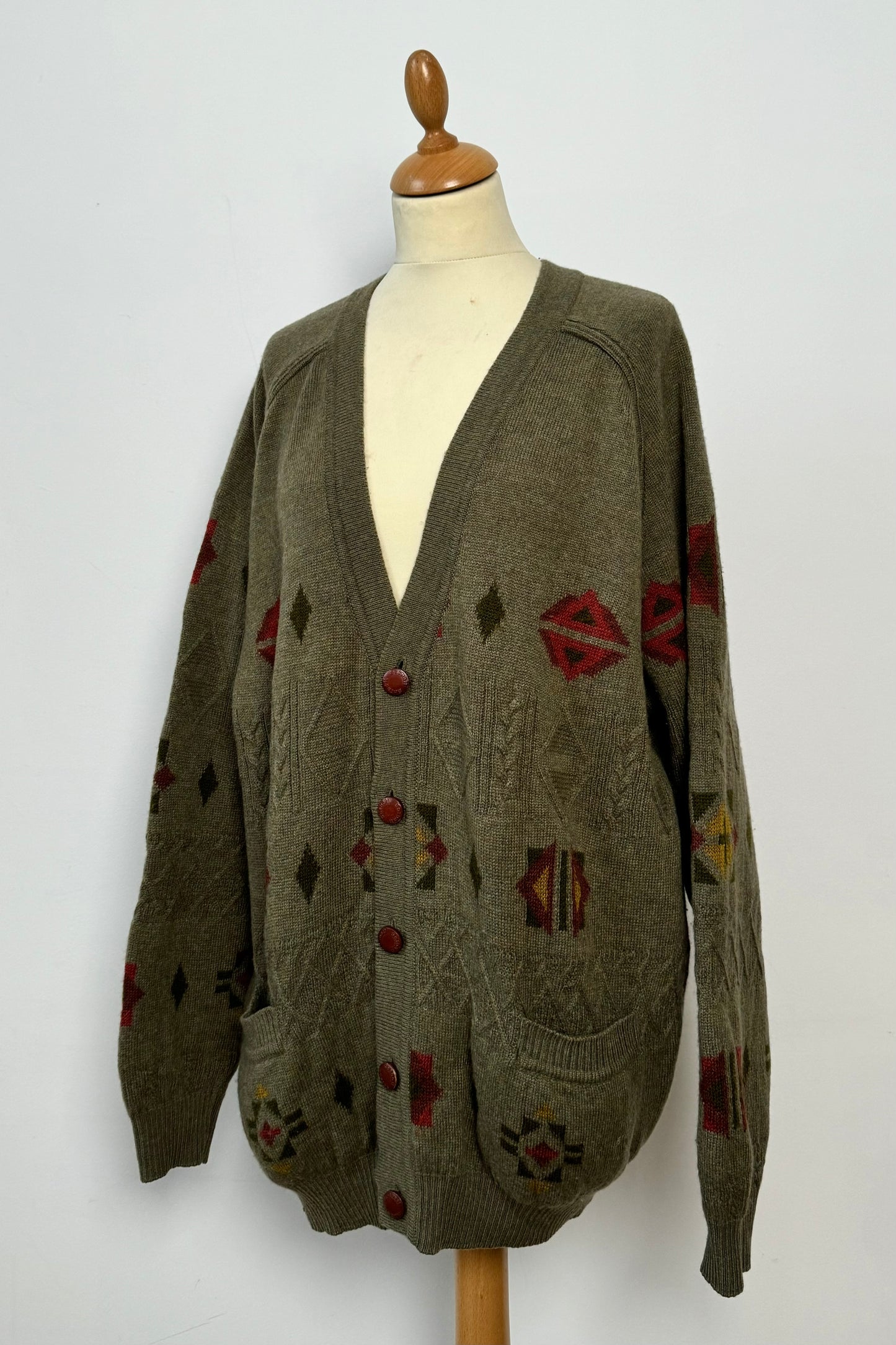 KHAKI PATTERN CARDIGAN SIZE XL UK 14