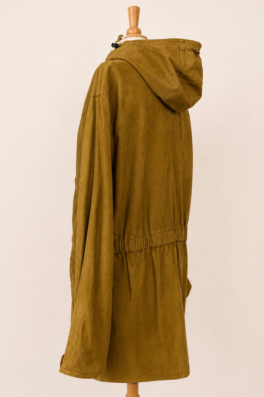 Vintage Buttery Tan Leather Hooded Parka