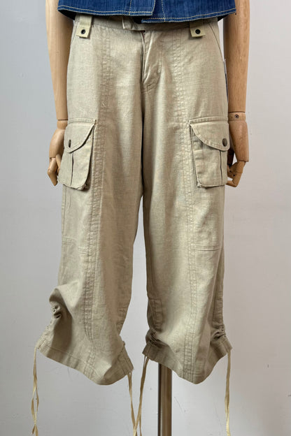 CARGO STYLE CROPPED LINEN TROUSERS SIZE S UK 8 EU 36