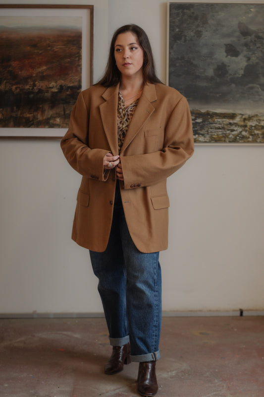 Valentino Camel Wool Blazer Size XL UK 14/16