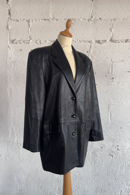 Black 80s Leather Blazer Unisex Women’s Medium to Large UK 10/12