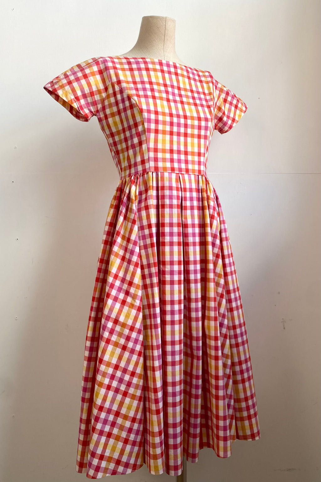 Plaid Red-Pink Midi Dress