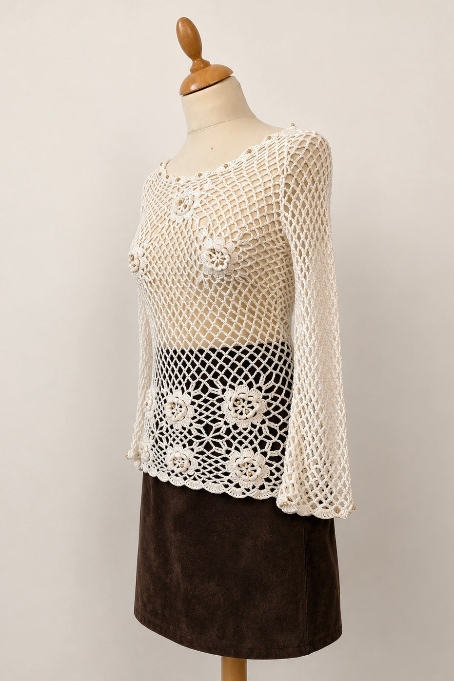 Vintage Hand-Crocheted Floral Knit Top