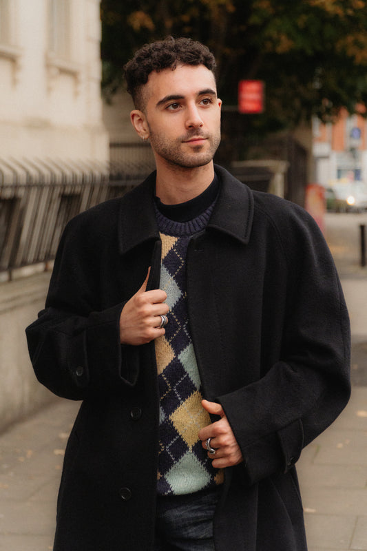Navy Wool Gabardine Maxi Coat Size L/XL UK 12/14