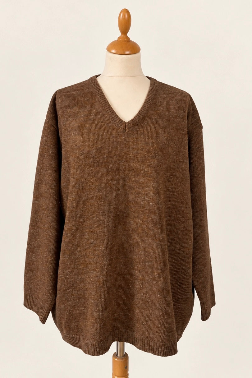 Wool Blended Brown V Neck Jumper