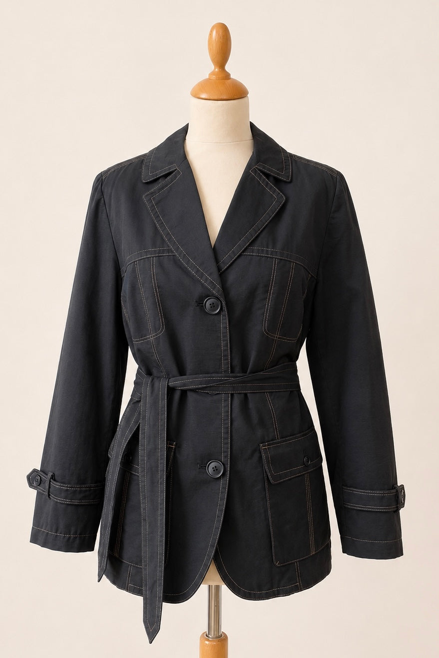 Charcoal Grey Cropped Trench with Contrast Stitch