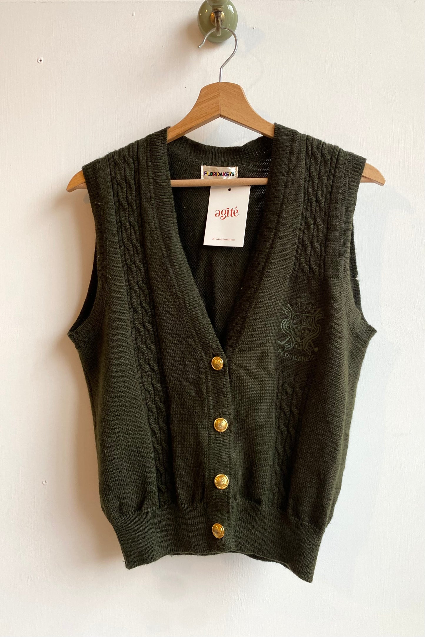 Olive Green Pure Wool Sweater Vest Size S/M
