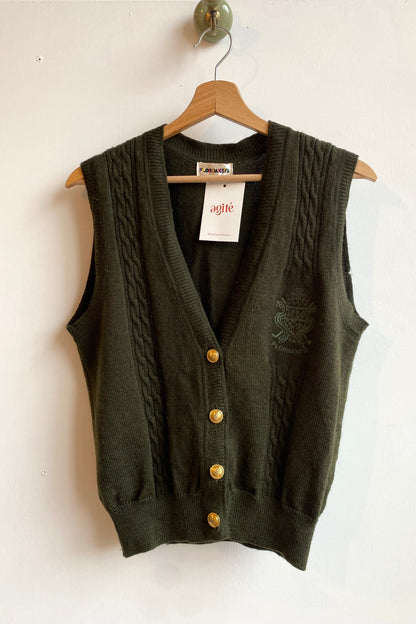 Olive Green Pure Wool Sweater Vest Size S/M